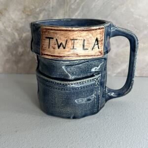 Studio Art Pottery Mug Vintage Blue Jean Denim "Twila" Signed PB 1979